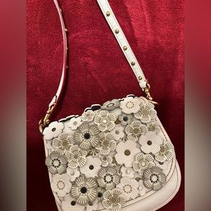 The Cutest Coach Saddle Bag with Tea roses in Chalk